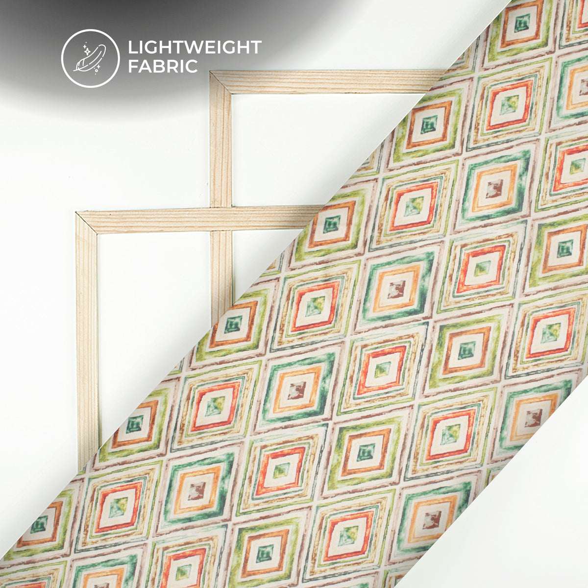 Forest Green Geometric Digital Print Organza Satin Fabric