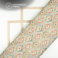 Forest Green Geometric Digital Print Organza Satin Fabric