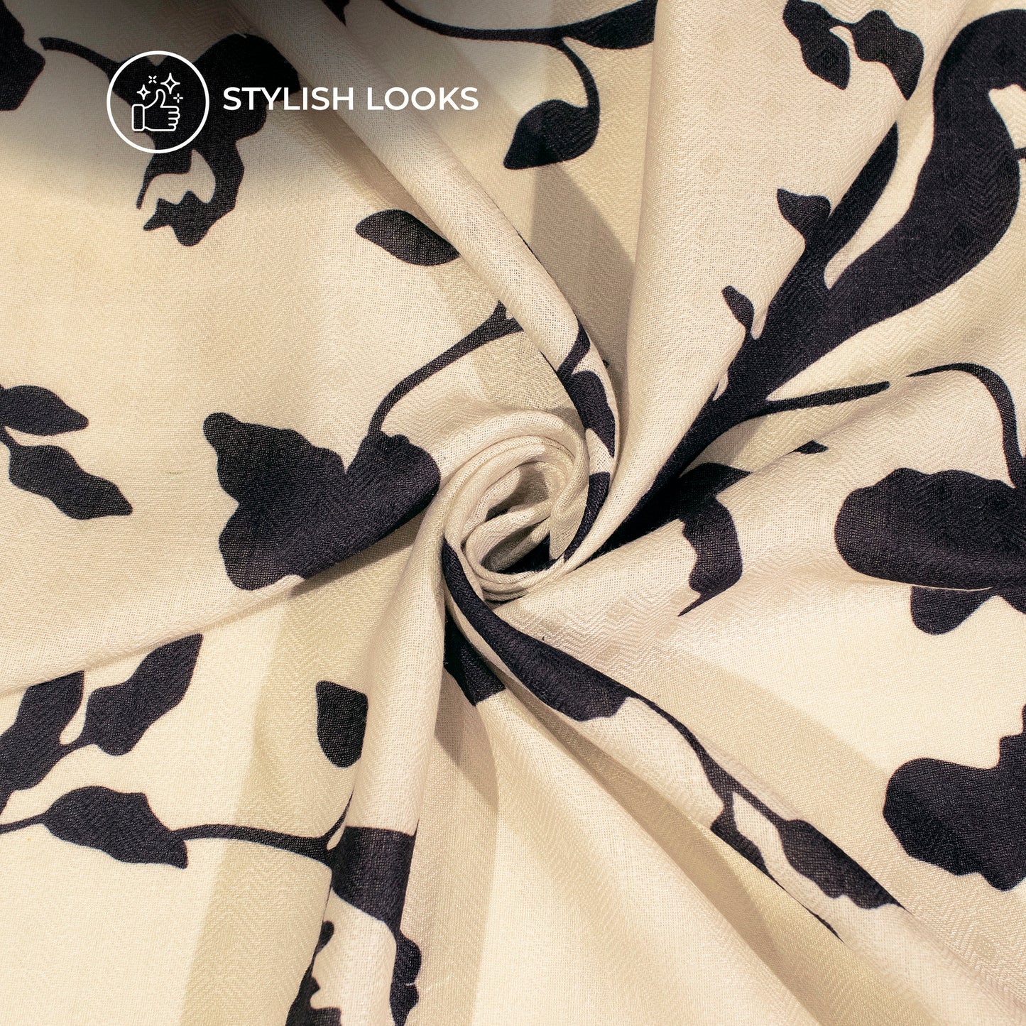 Cream Floral Digital Print Elegant Blend Pashmina Fabric