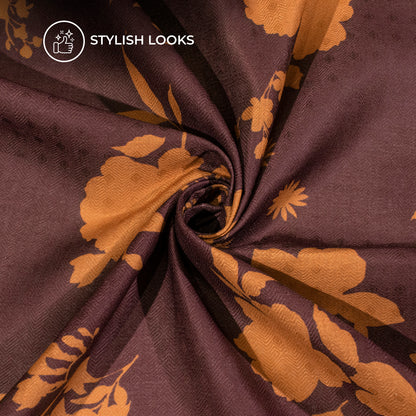Hickory Brown Floral Digital Print Elegant Blend Pashmina Fabric