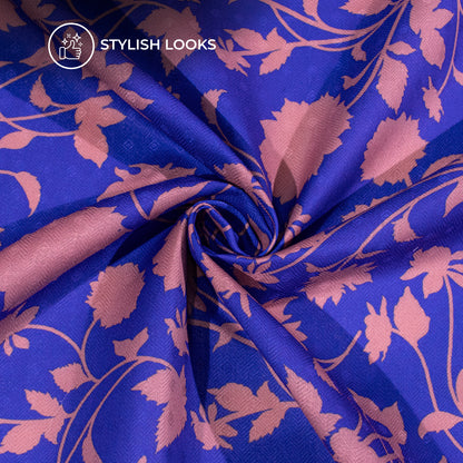 Royal Blue Floral Digital Print Elegant Blend Pashmina Fabric