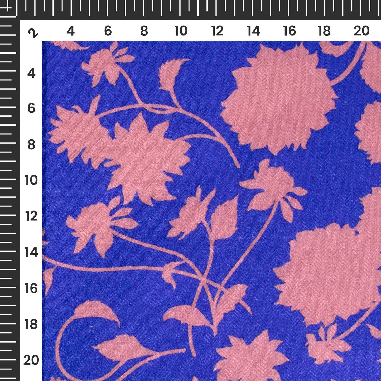 Royal Blue Floral Digital Print Elegant Blend Pasmina Fabric