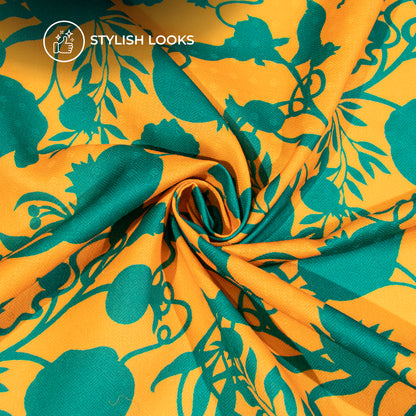 Mustard Yellow Floral Digital Print Elegant Blend Pashmina Fabric