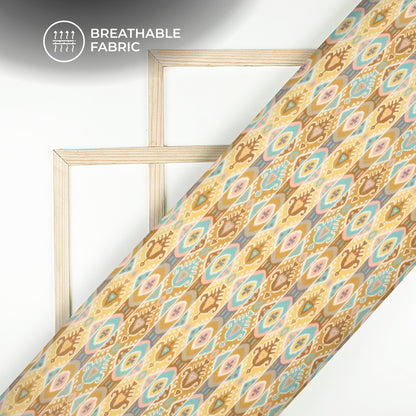 Lemon Yellow Stripes Digital Print Poly Cambric Fabric