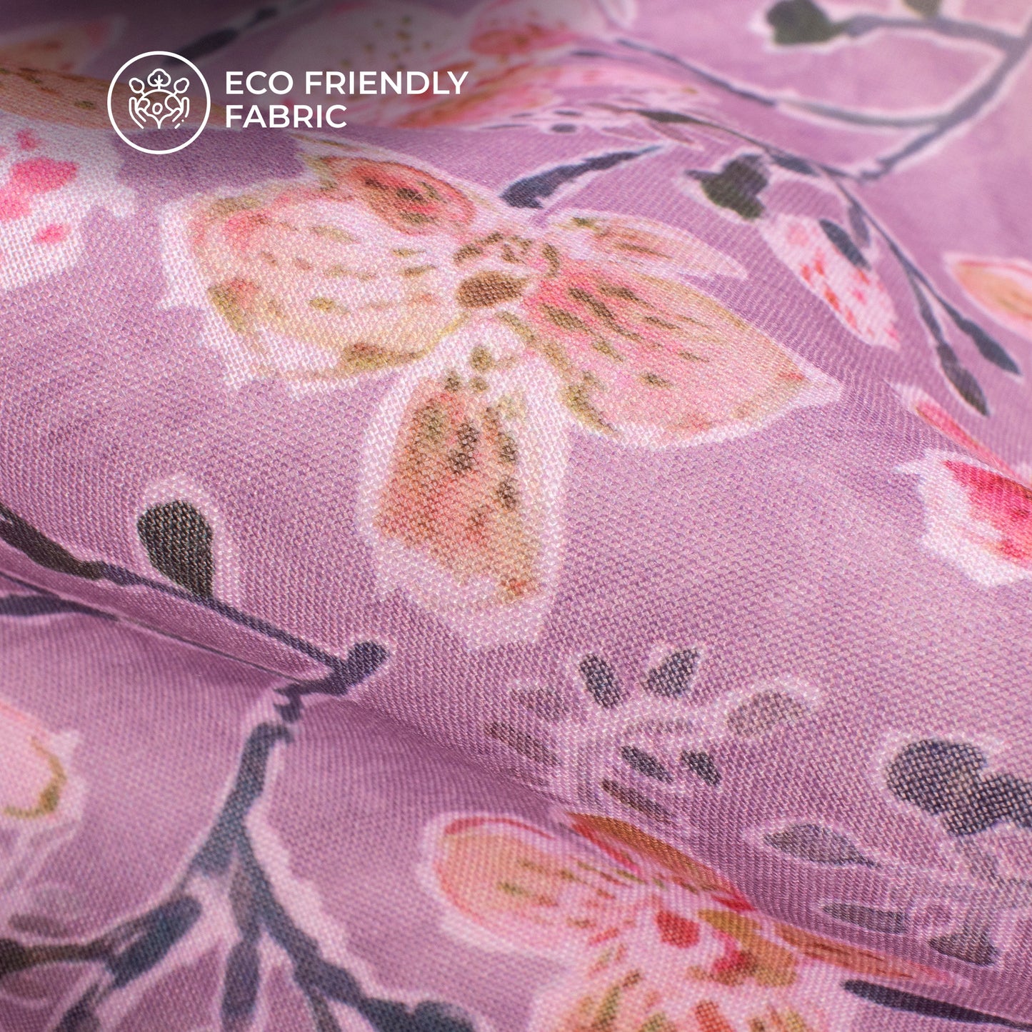 Lavender Purple Flora Digital Print Poly Cambric Fabric