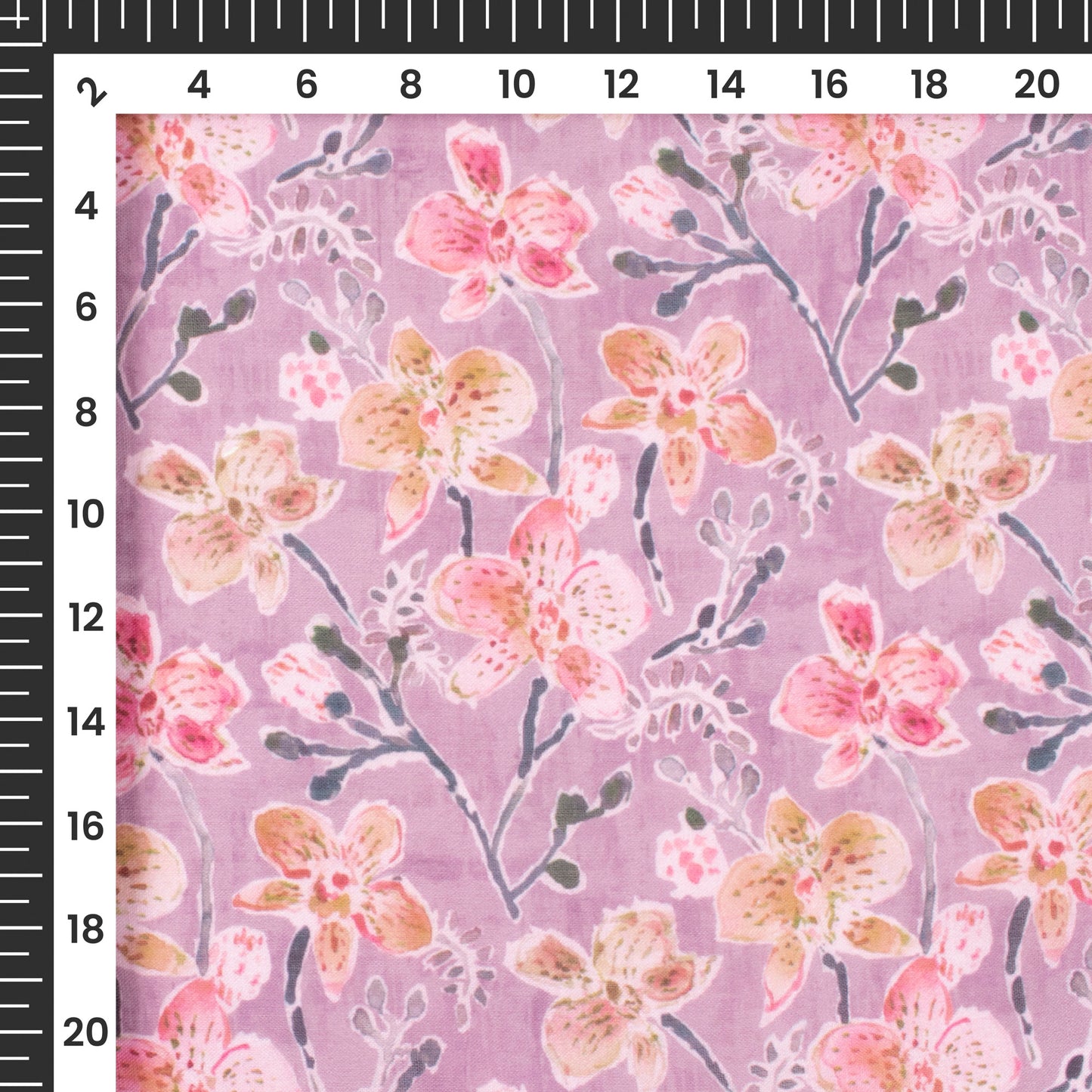 Lavender Purple Flora Digital Print Poly Cambric Fabric