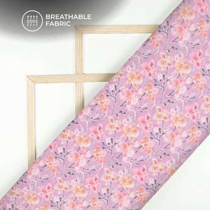 Lavender Purple Flora Digital Print Poly Cambric Fabric