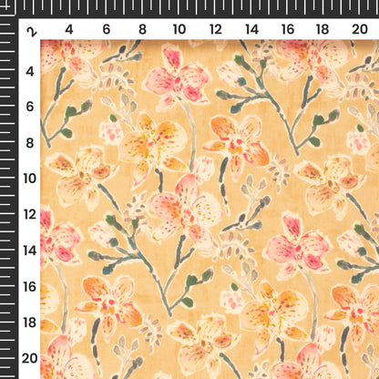 Butter Yellow Floral Digital Print Poly Cambric Fabric