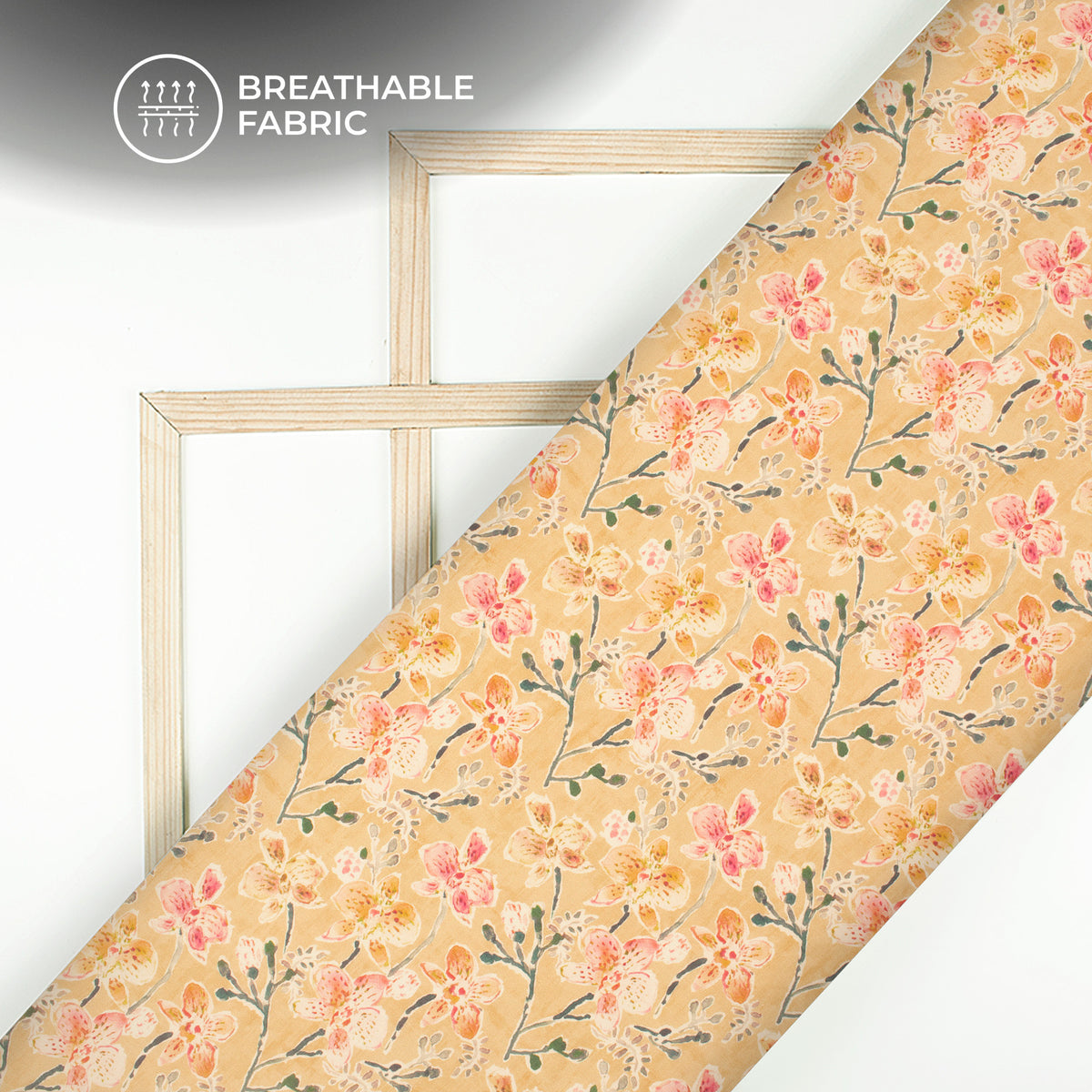 Butter Yellow Floral Digital Print Poly Cambric Fabric