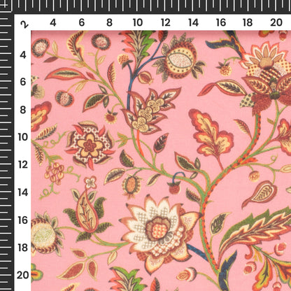 Rose Pink Floral Digital Print Poly Cambric Fabric