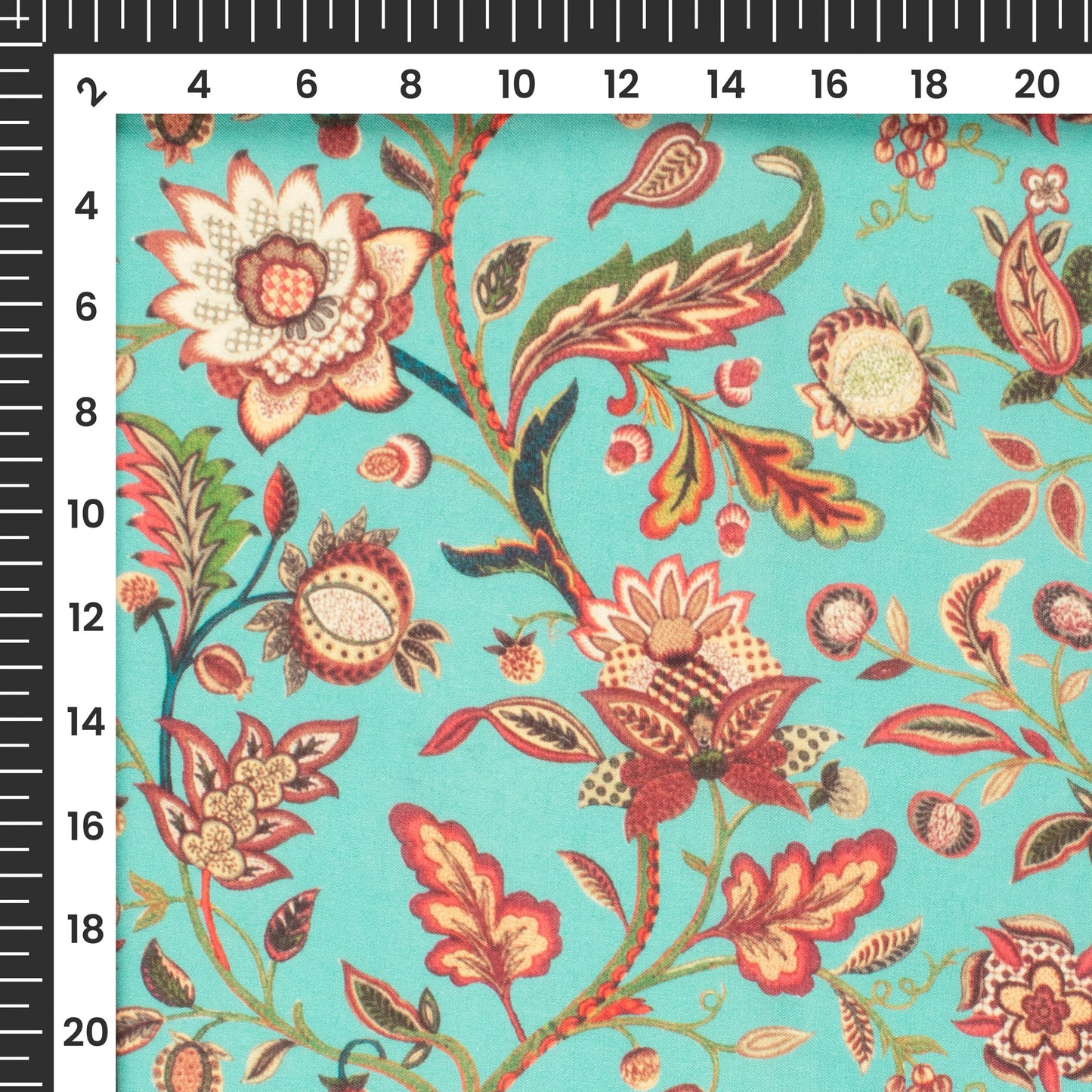 Sky Blue Floral Digital Print Poly Cambric Fabric
