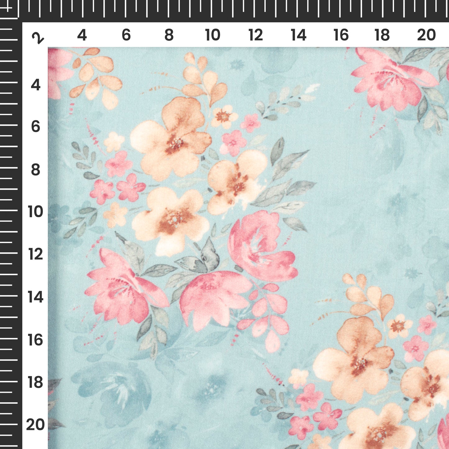 Sky Blue Floral Digital Print Poly Glazed Cotton Fabric