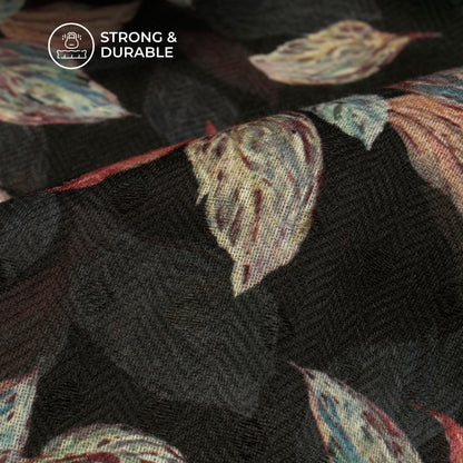 Black Leaf Digital Print Blend Pashmina Fabric
