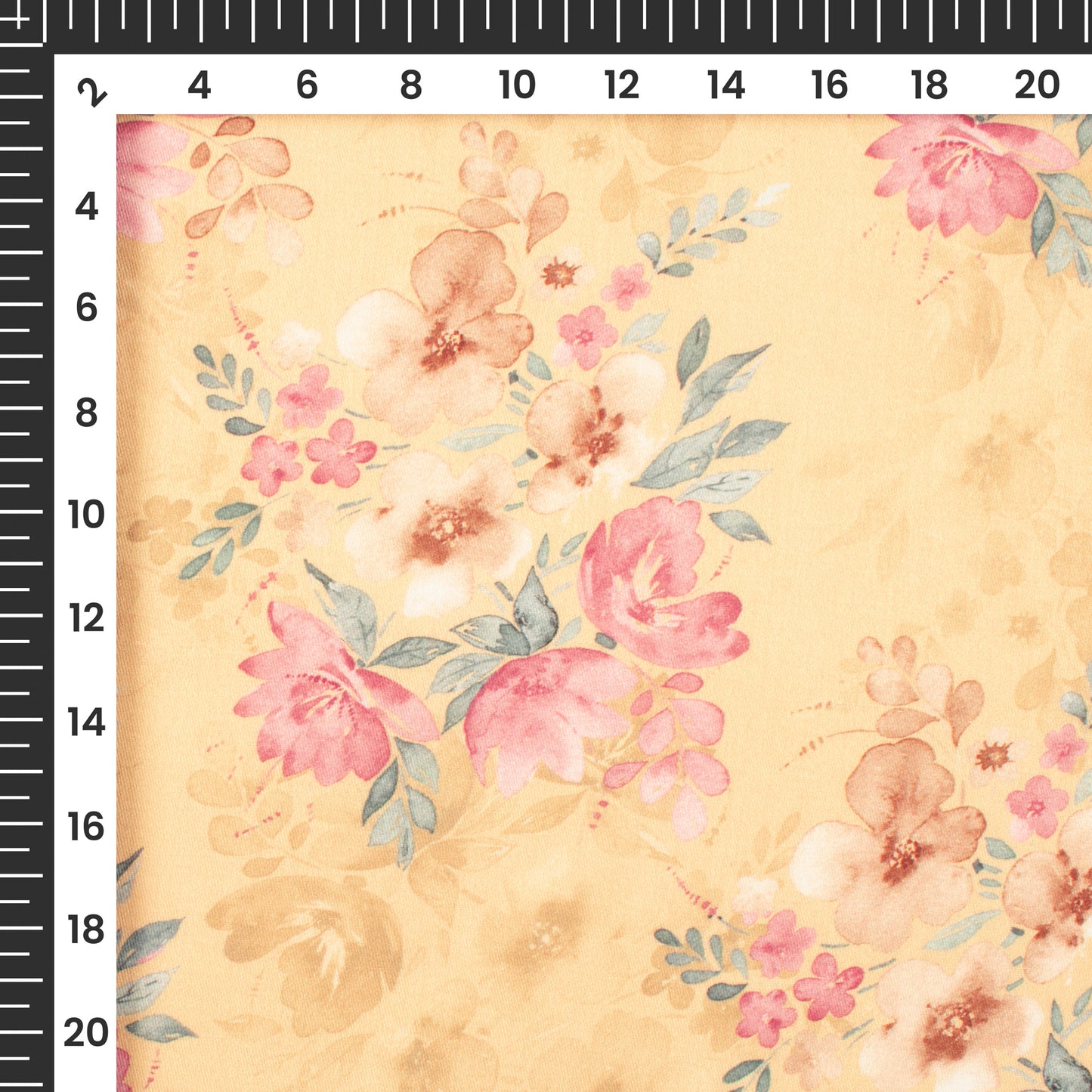 Blonde Yellow Floral Digital Print Poly Glazed Cotton Fabric