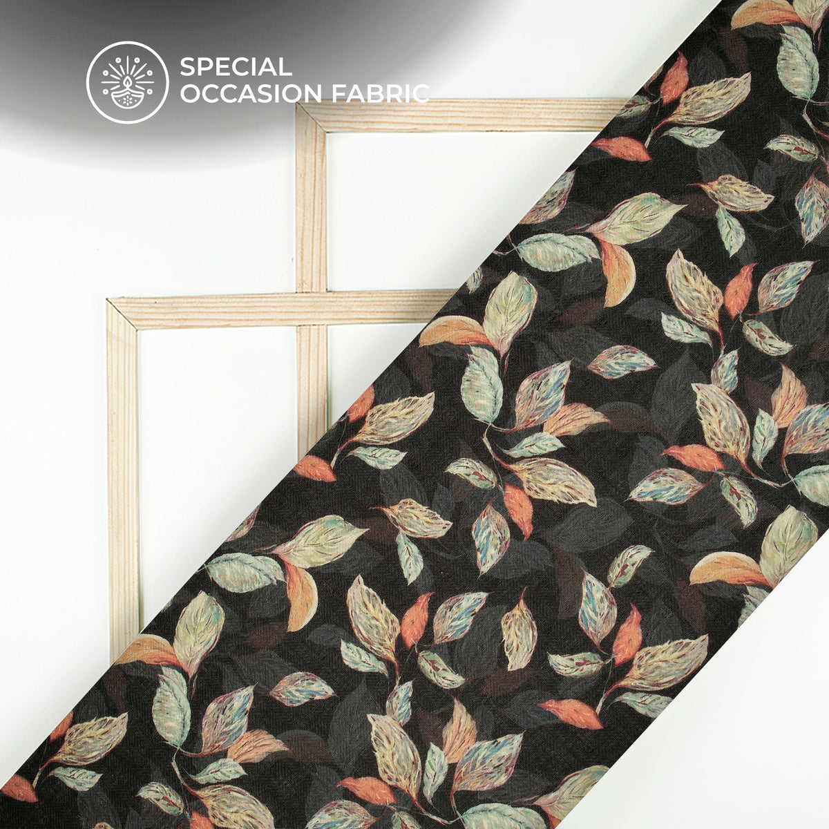 Black Leaf Digital Print Blend Pashmina Fabric