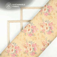 Blonde Yellow Floral Digital Print Poly Glazed Cotton Fabric