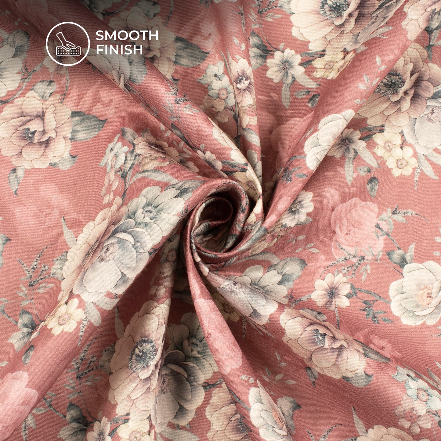 Coral Pink Floral Digital Print Poly Glazed Cotton Fabric