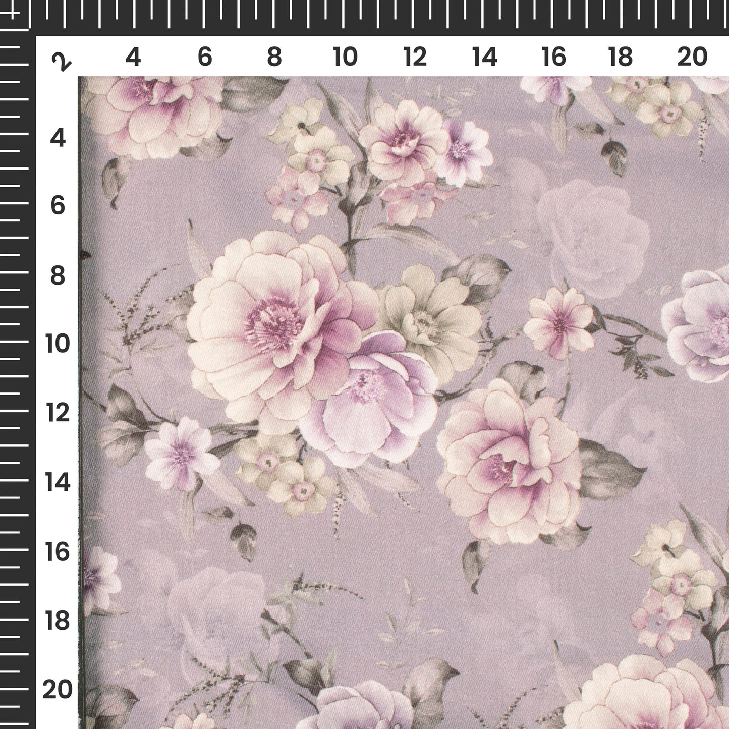 Periwinkle Purple Floral Digital Print Poly Glazed Cotton Fabric