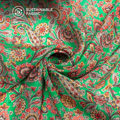 Light Green Paisley Digital Print Bemberg Crepe Lurex Fabric