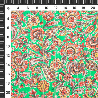 Light Green Paisley Digital Print Bemberg Crepe Lurex Fabric