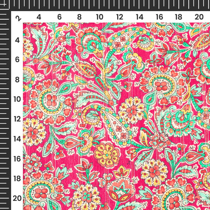 Magenta Purple Paisley Digital Print Bemberg Crepe Lurex Fabric