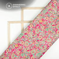 Magenta Purple Paisley Digital Print Bemberg Crepe Lurex Fabric