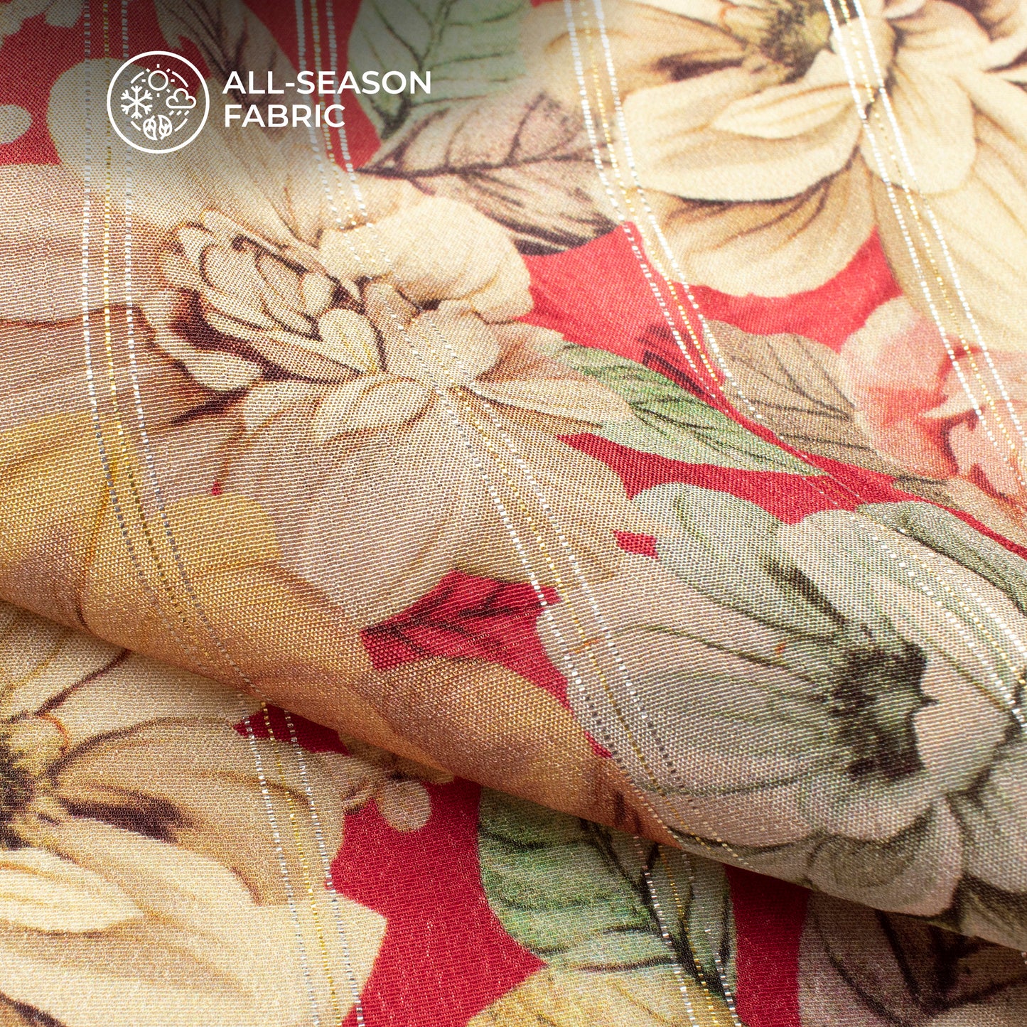 Beautiful Floral Digital Print Bemberg Crepe Lurex Fabric