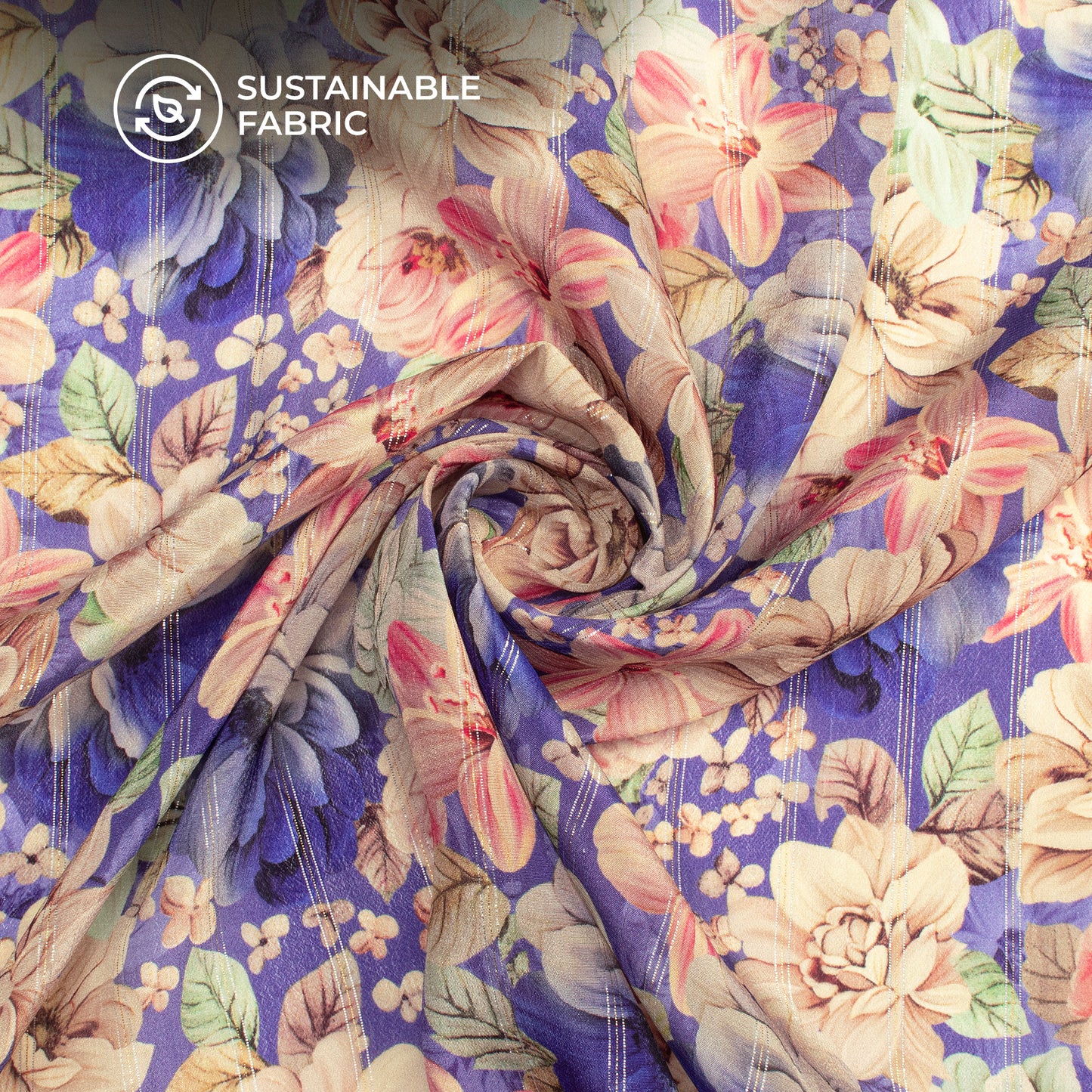 Enchanting Floral Digital Print Bemberg Crepe Lurex Fabric