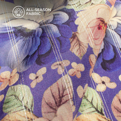 Enchanting Floral Digital Print Bemberg Crepe Lurex Fabric