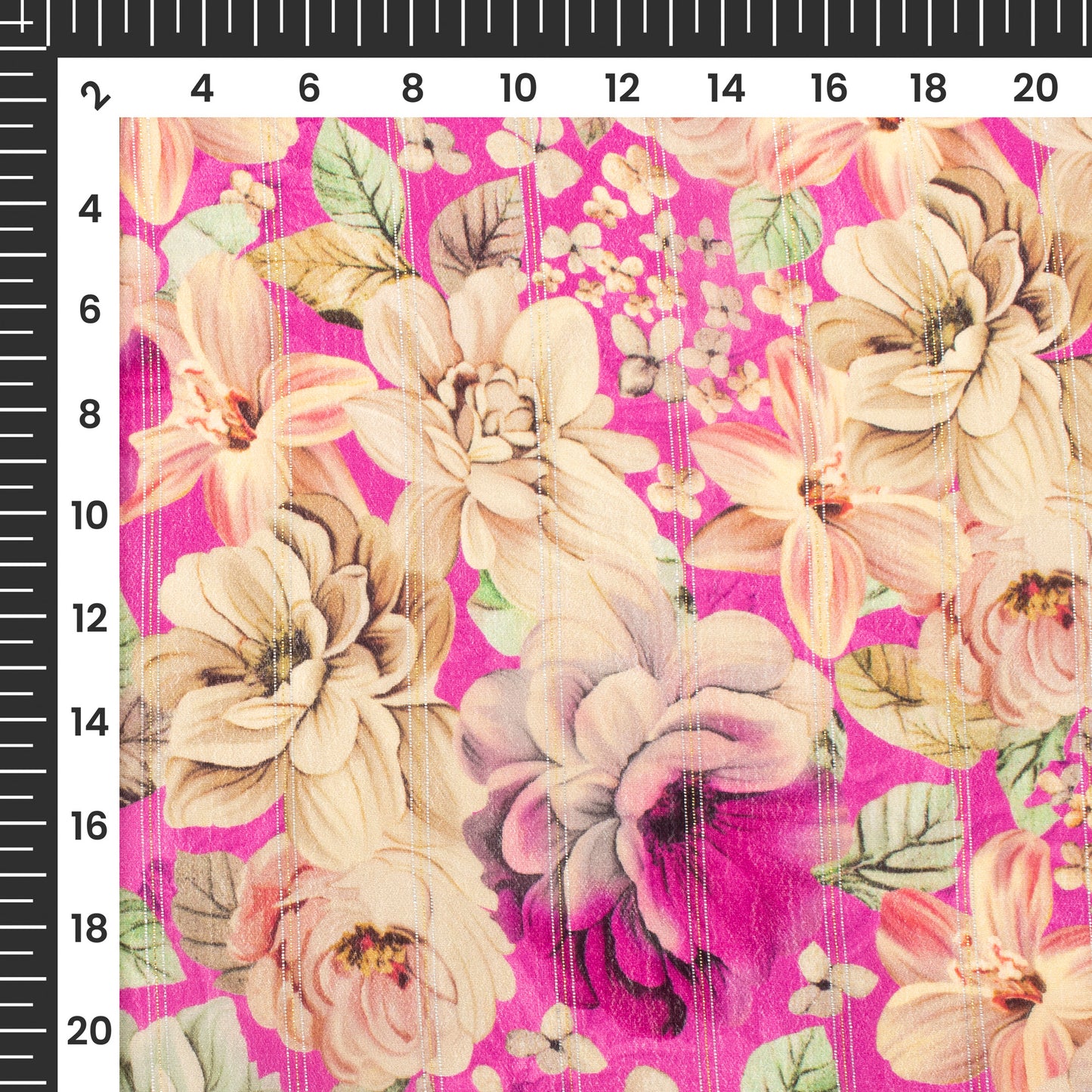 Elegant Floral Digital Print Bemberg Crepe Lurex Fabric