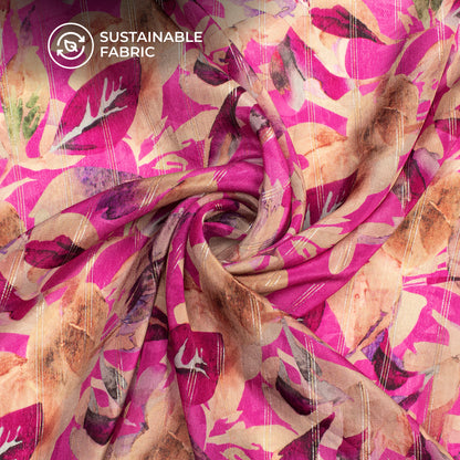 Unique Floral Digital Print Bemberg Crepe Lurex Fabric