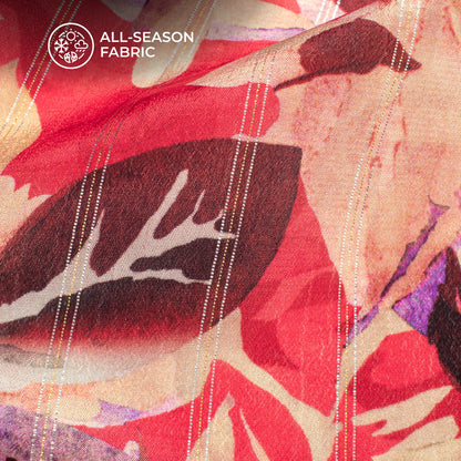 Cardinal Red Digital Print Bemberg Crepe Lurex Fabric
