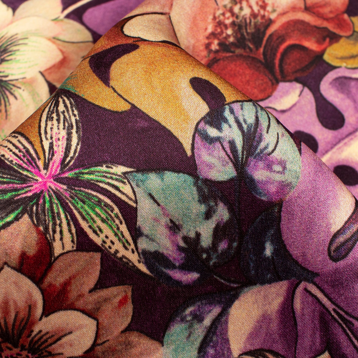 Catchy Floral Digital Print Assami Bemberg Satin Fabric
