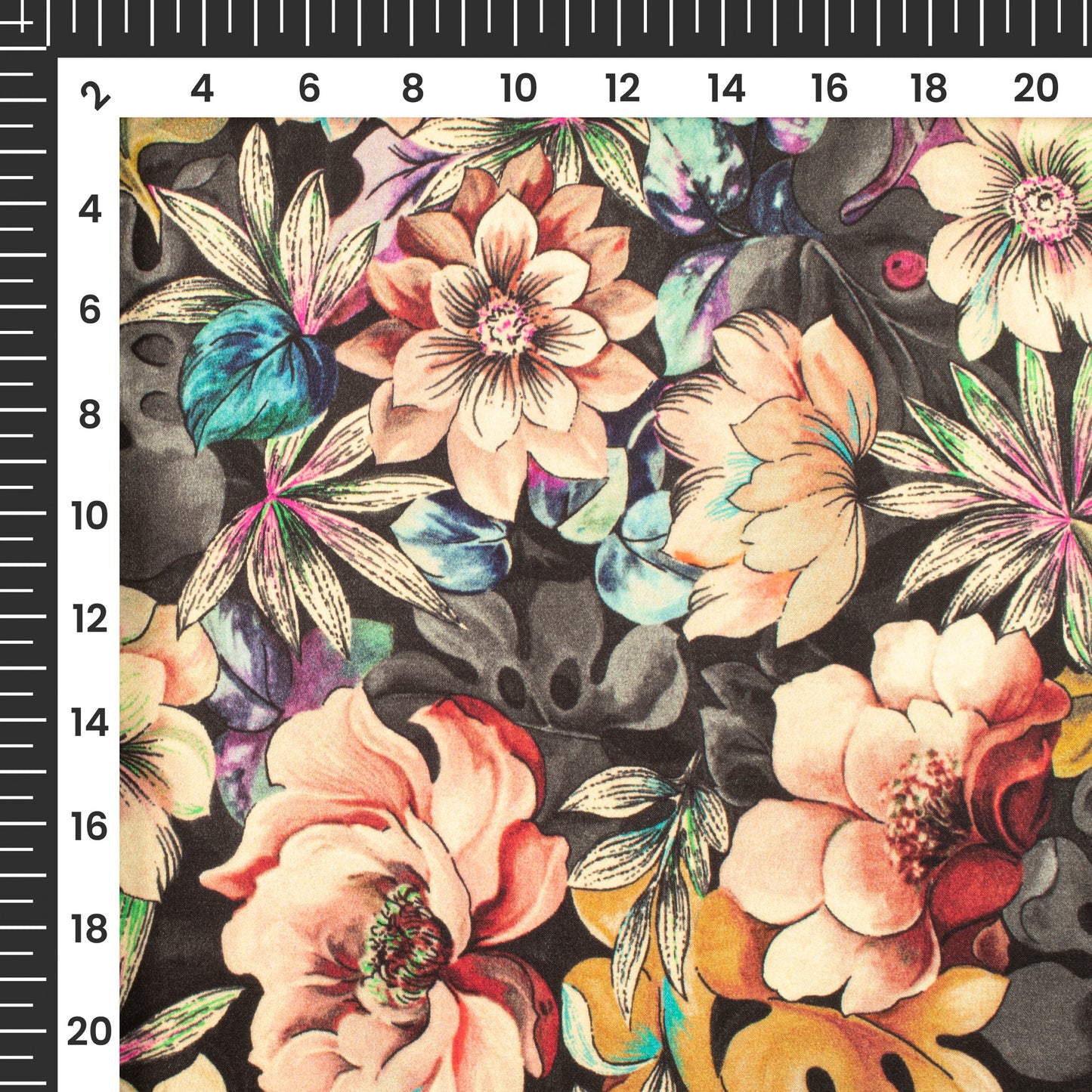 Colorful Floral Digital Print Assami Bemberg Satin Fabric