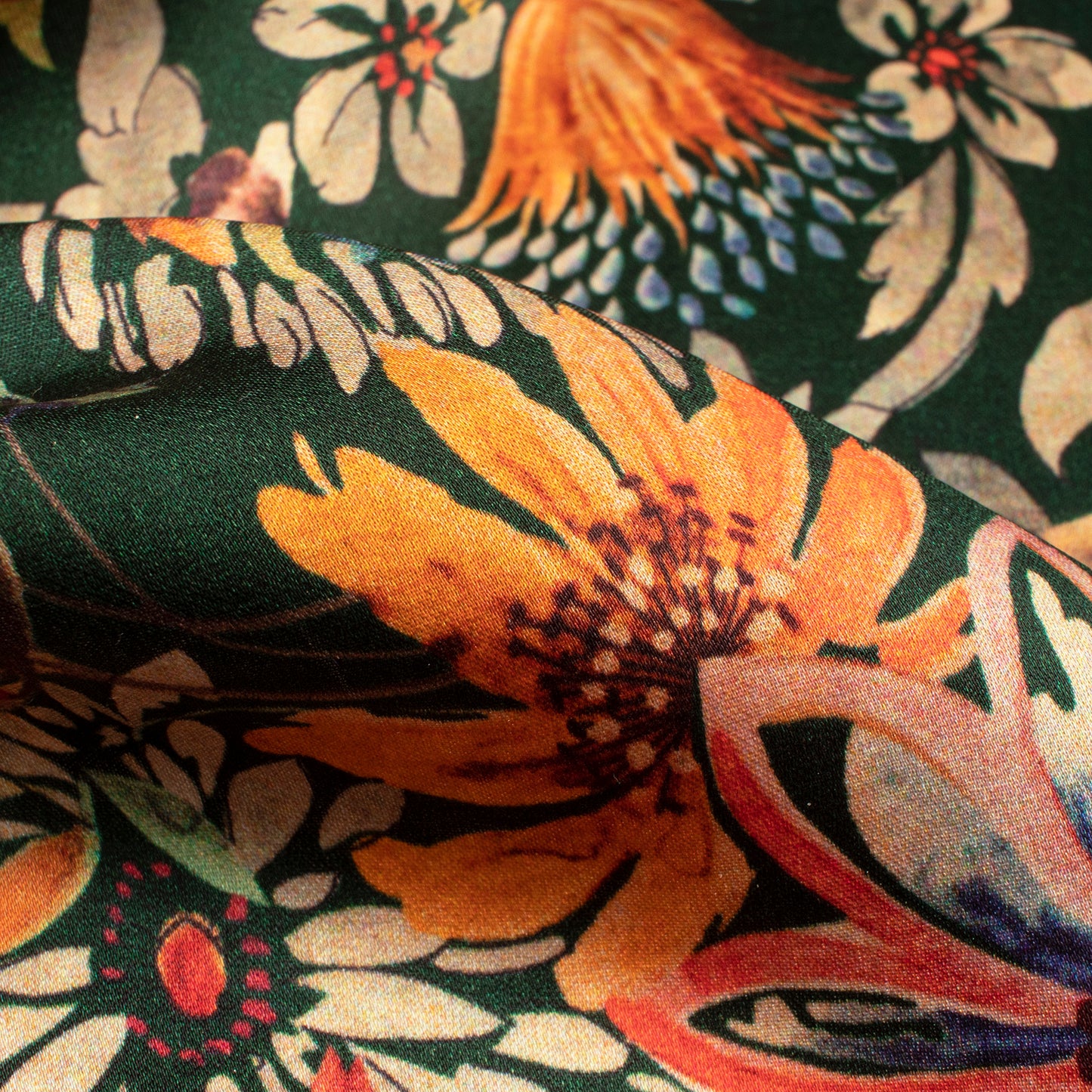 Botanical Floral Digital Print Assami Bemberg Satin Fabric