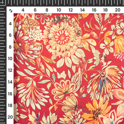 Red Floral Digital Print Assami Bemberg Satin Fabric