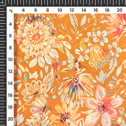 Medallion Yellow Floral Digital Print Assami Bemberg Satin Fabric