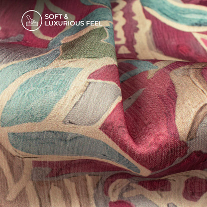 Soft Maroon Floral Digital Print Chiffon Satin Fabric