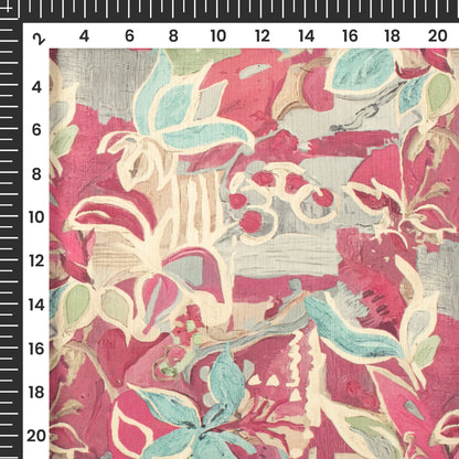 Soft Maroon Floral Digital Print Chiffon Satin Fabric