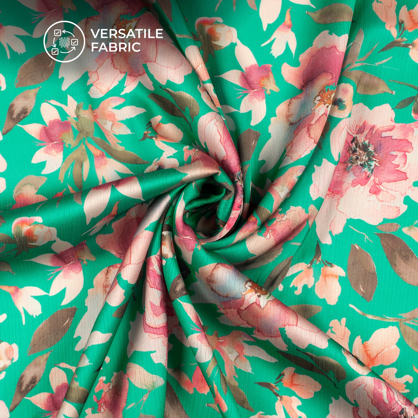 Tourquise Floral Digital Print Chiffon Satin Fabric