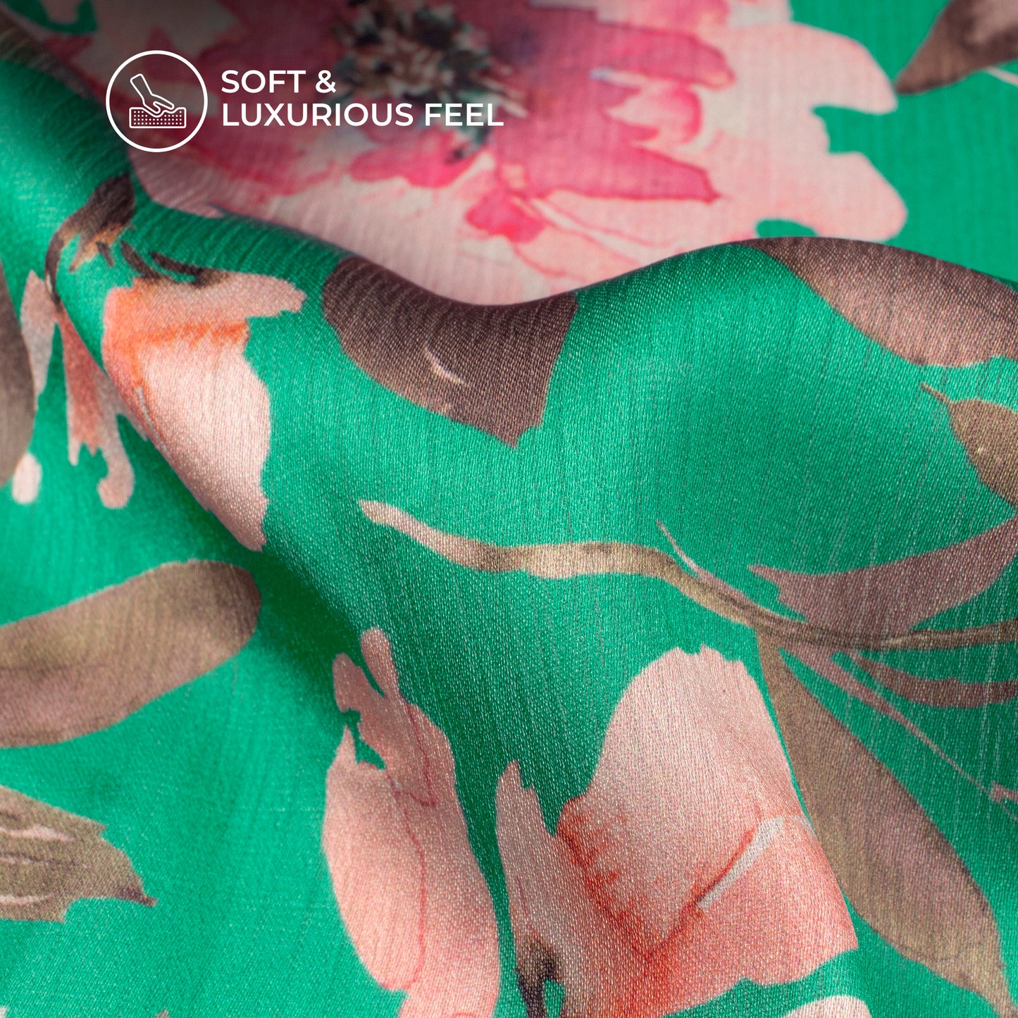 Tourquise Floral Digital Print Chiffon Satin Fabric