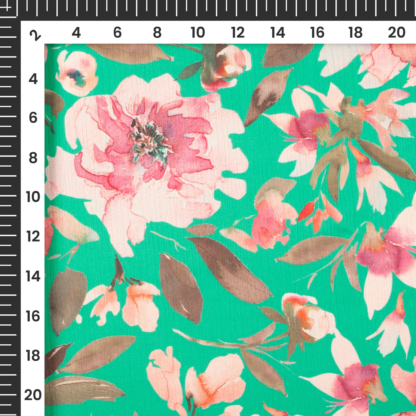 Tourquise Floral Digital Print Chiffon Satin Fabric