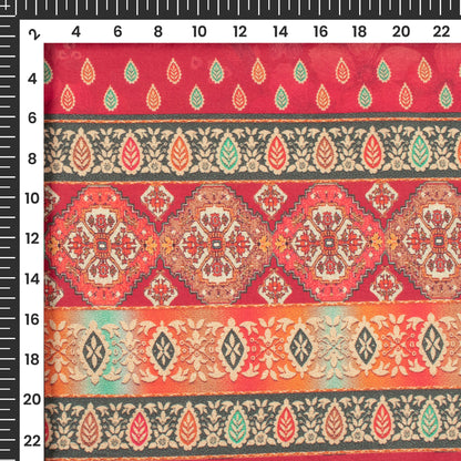 Cherry Red Floral Digital Print Cotton Cambric Fabric