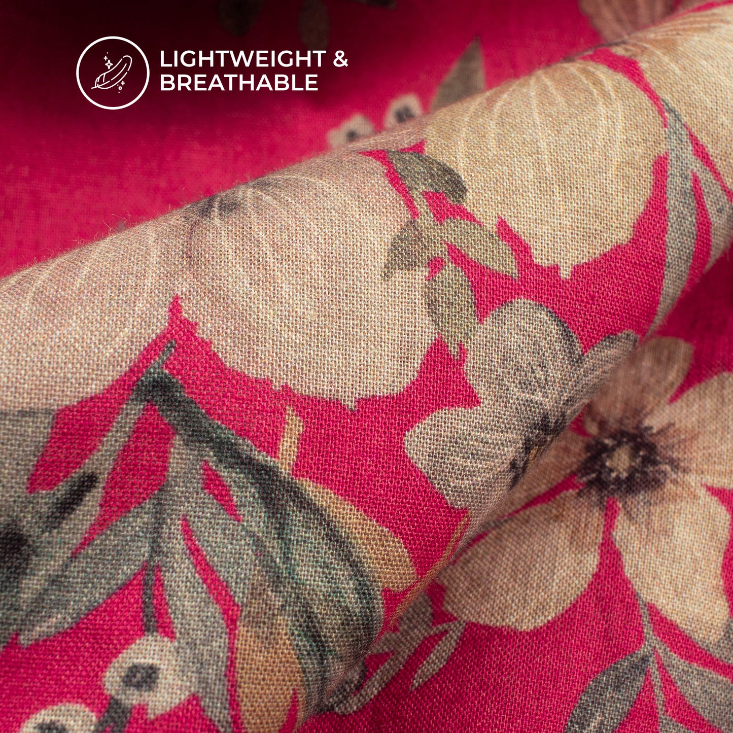 Magenta Pink Floral Digital Print Cotton Cambric Fabric