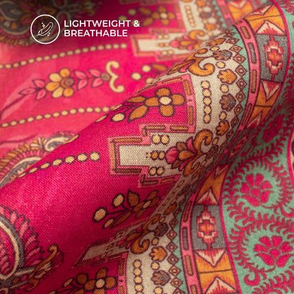 Bright Pink Floral Digital Print Cotton Cambric Fabric