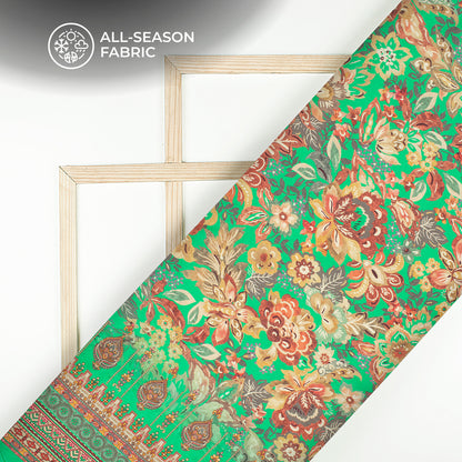 Seafoam Green Floral Digital Print Cotton Cambric Fabric