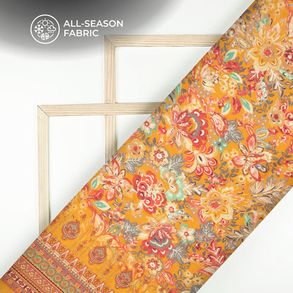 Canary Yellow Floral Digital Print Cotton Cambric Fabric
