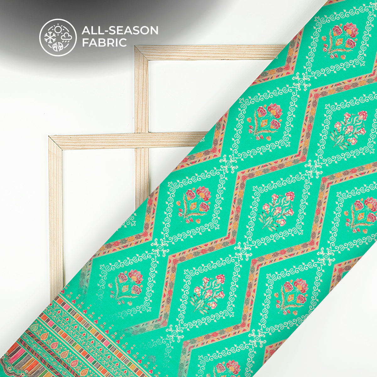 Cool Green Floral Digital Print Cotton Cambric Fabric