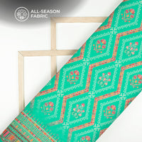 Cool Green Floral Digital Print Cotton Cambric Fabric