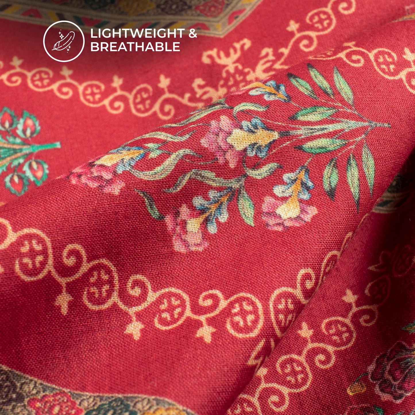Cherry Red Floral Digital Print Cotton Cambric Fabric